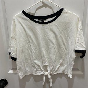 Forever 21 Black And White Tied T-Shirt